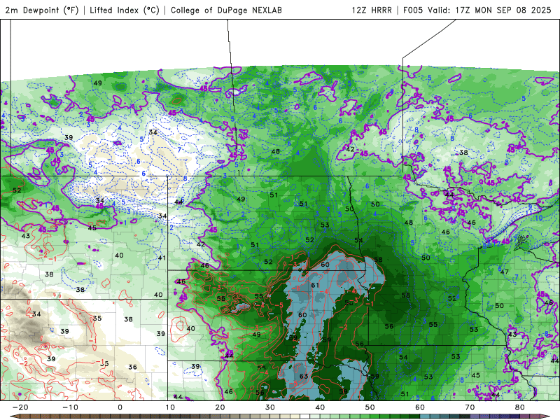 Dew points Monday 12 p.m. to midnight