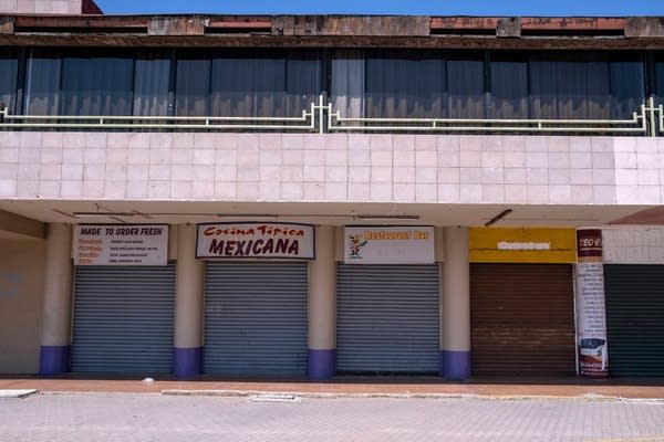 Closed restaurants are seen near El Chaparral pedestrian crossing port in Tijuana, Baja California state, Mexico, on September 1, 2020, amid the Covid-19 coronavirus pandemic. - After a few months of a partial US-Mexico border shut down due to the Covid 19 pandemic, most businesses surrounding El Chaparral pedestrian crossing port had closed. 