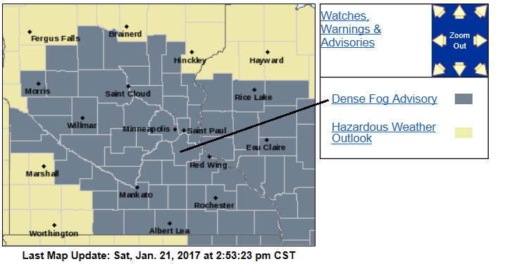 Dense fog advisory Saturday night and Sunday morning