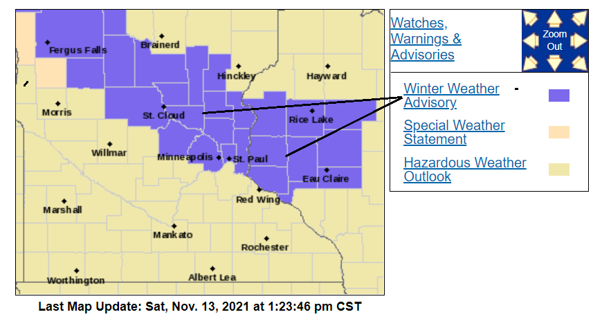 Snow spreads across Minnesota and western Wis. Saturday afternoon/evening