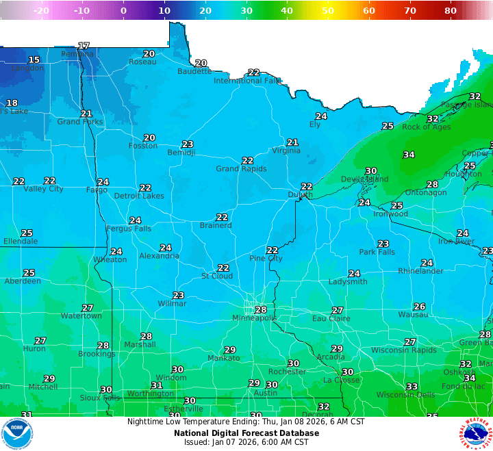 Wednesday night's lows