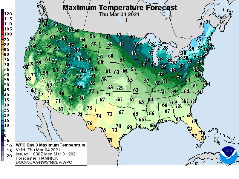 Forecast high temperatures Thursday
