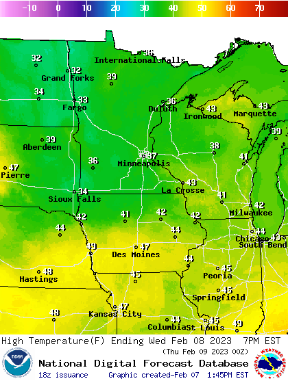 Forecast high temperatures Wednesday