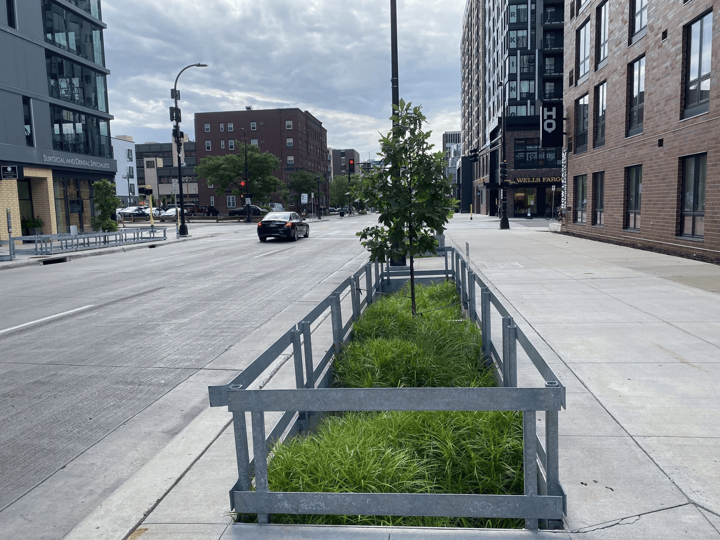 A planter on a sidewalk