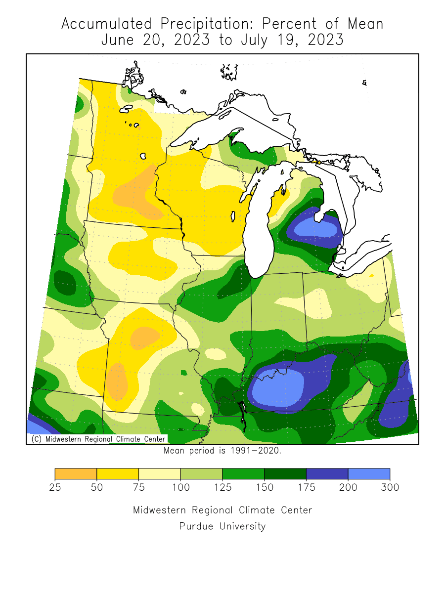30-day precipitation departure from average