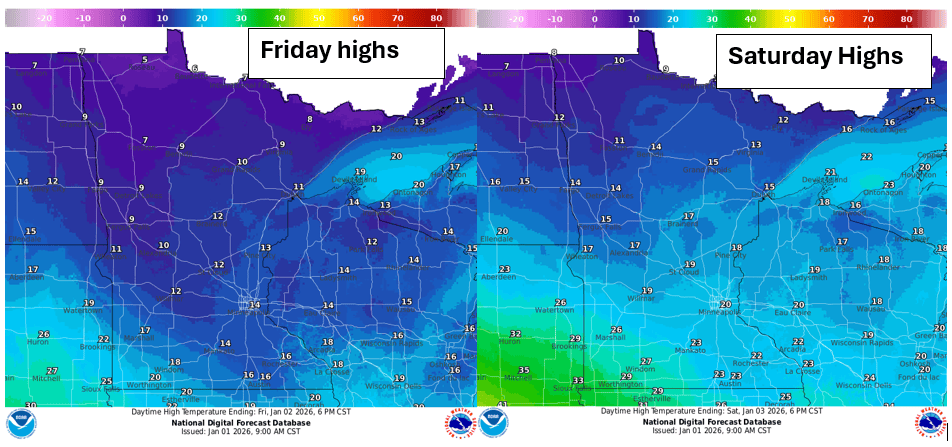 Highs Friday and Saturday