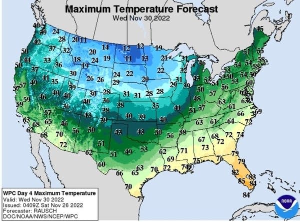 Forecast high temperatures Wednesday