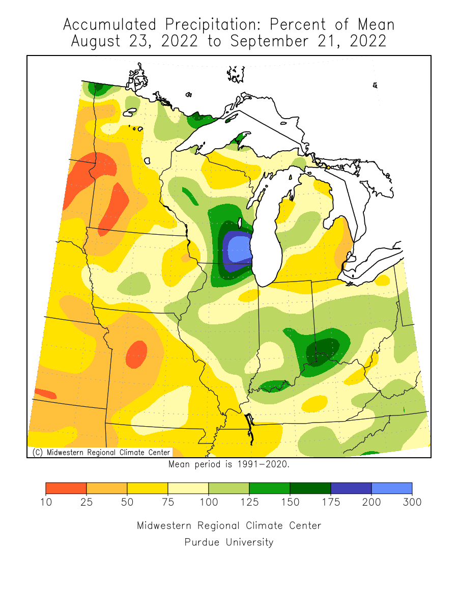 30-day precipitation departure from average 