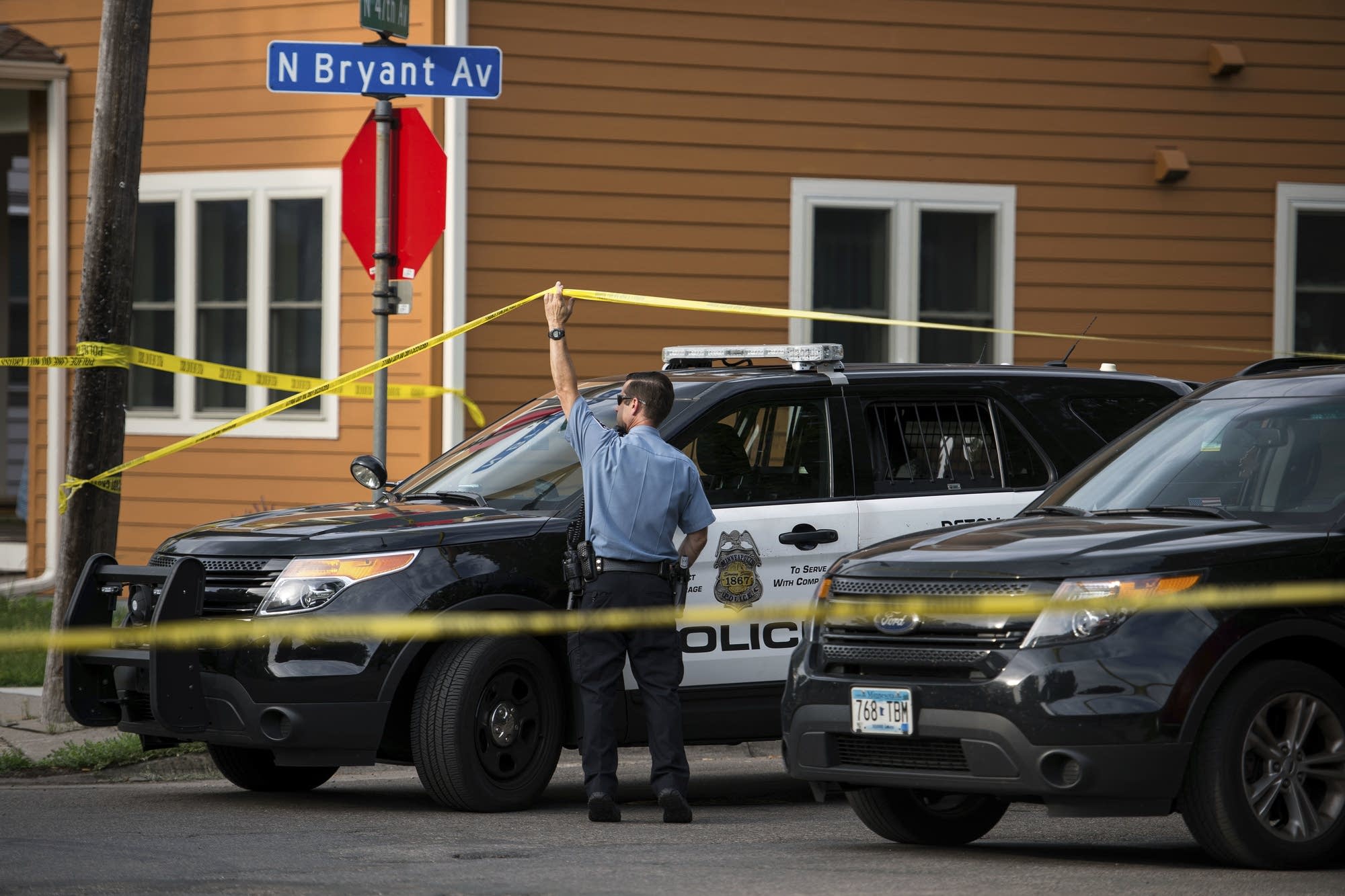 Police investigate the scene of an officer-involved shooting. 