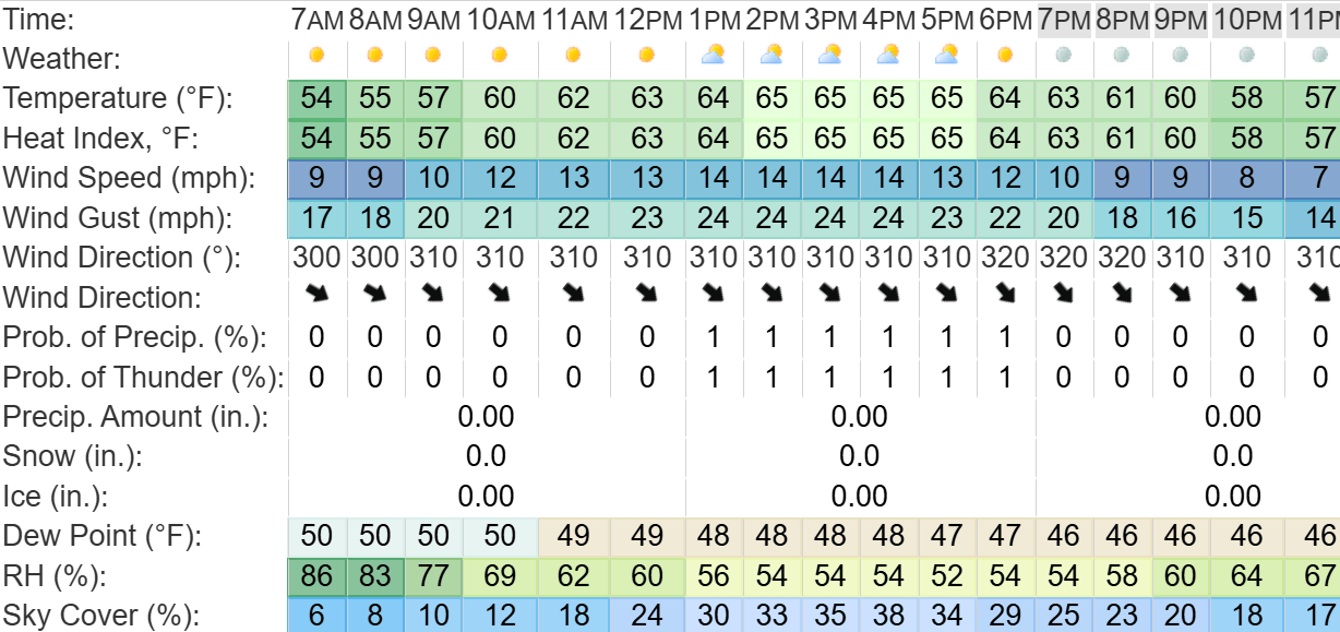 Sunday hourly forecast