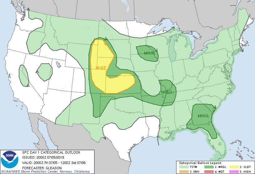 Friday evening showers and thunderstorms; a quiet weekend