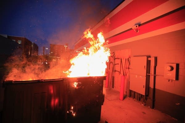 a fire in a dumpster. 