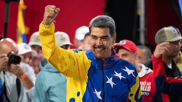 Nicolás Maduro celebrates an election win on Sunday.