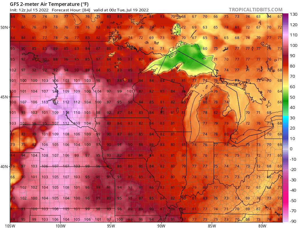 NOAA GFS temperature forecast