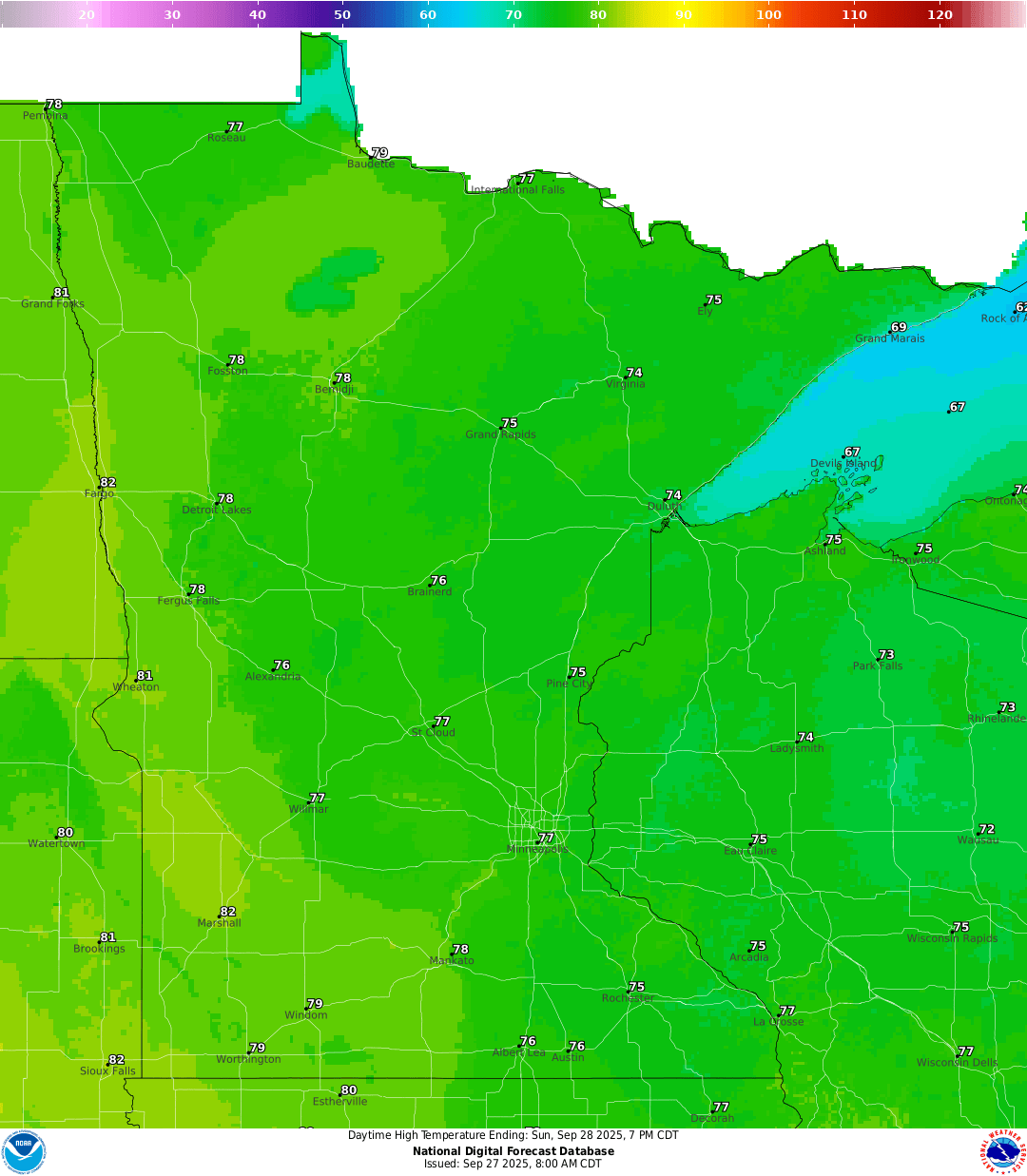 Highs for Sunday