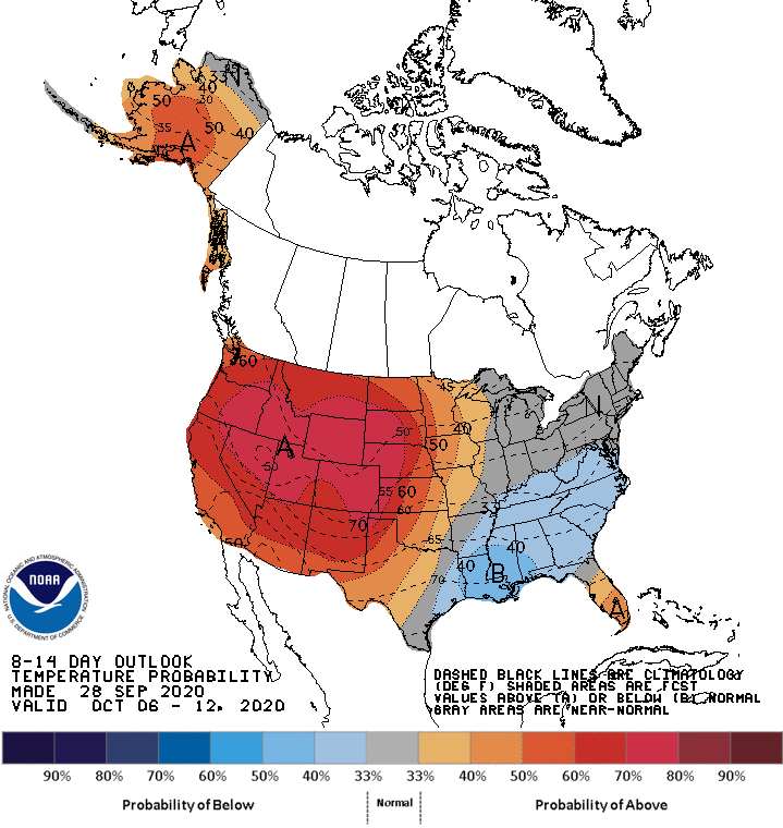 NOAA 8 to 14-day temperature outlook