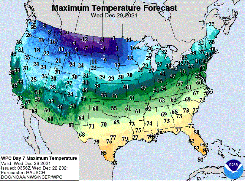Forecast high temperatures for next Wednesday