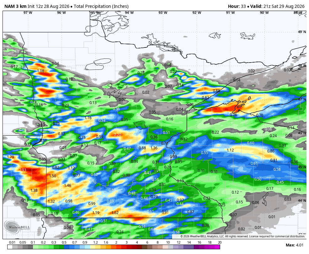Saturday showers