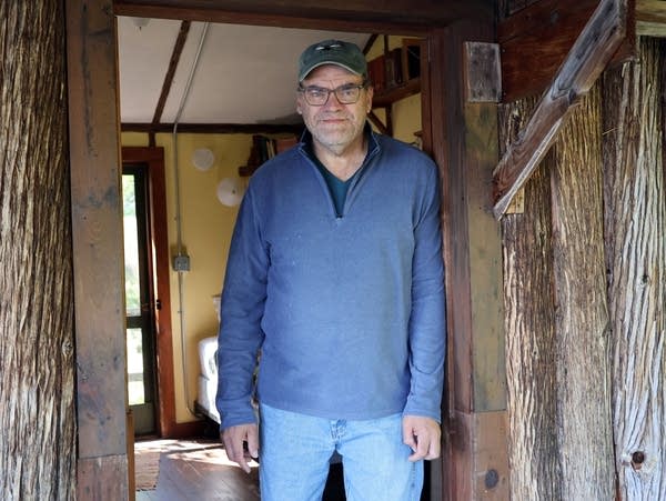 a man in a blue shirt