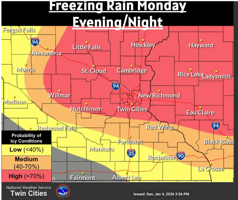 Freezing rain chance Monday