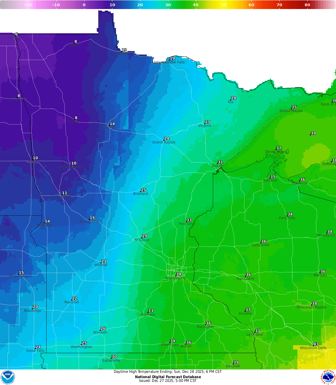 Highs for Sunday