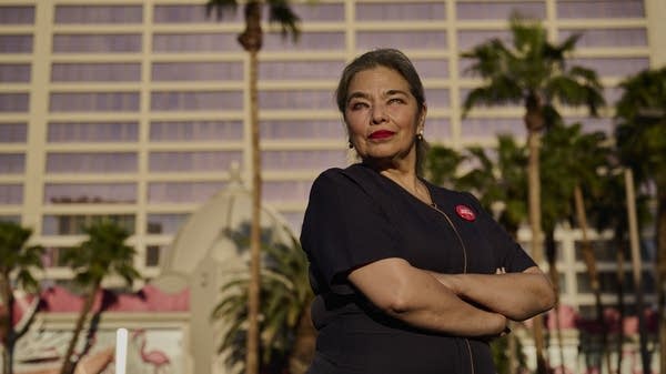 Culinary Union member Elsa Roldán poses for a photo on the Strip.