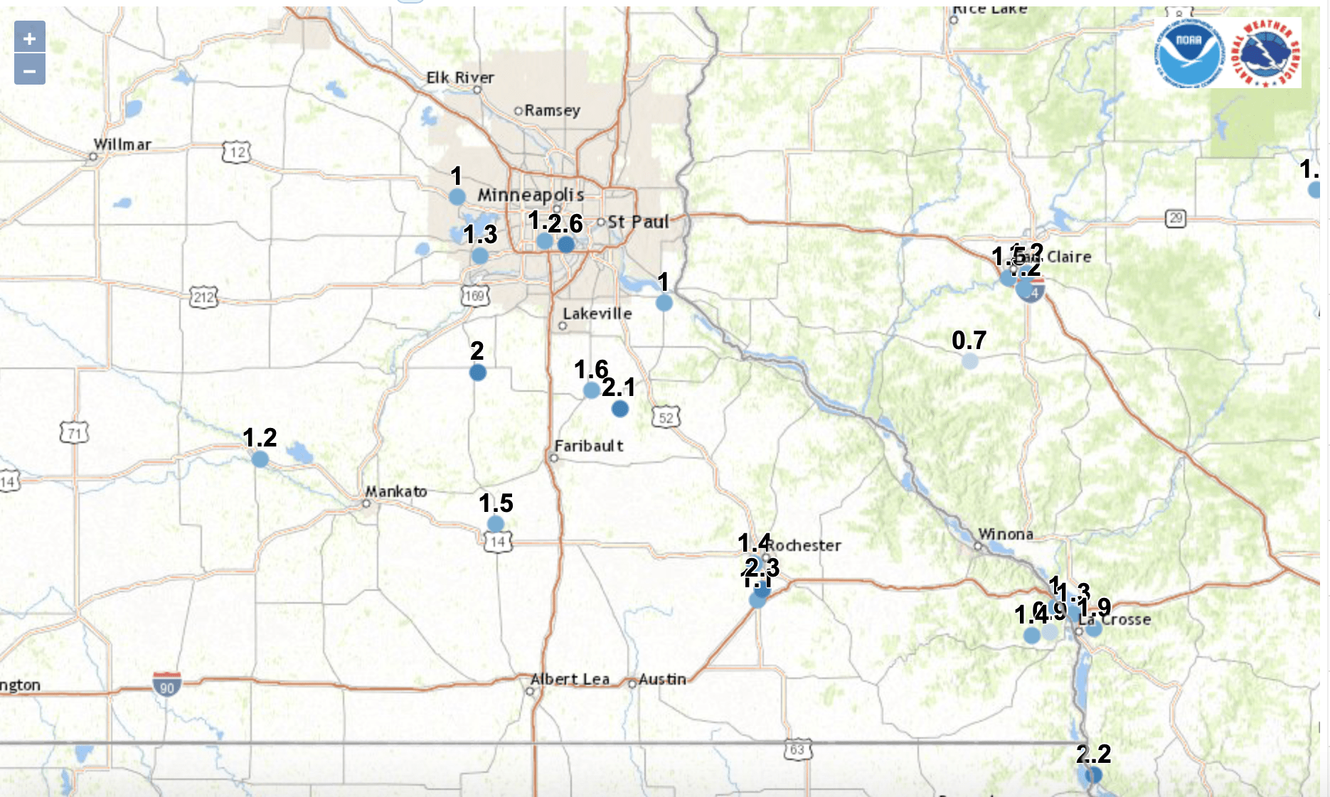 snow totals FRI