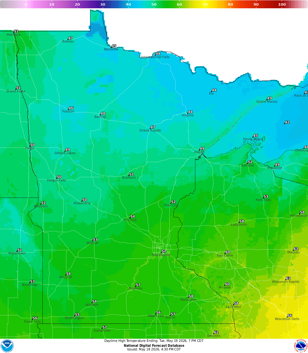 Highs for Tuesday