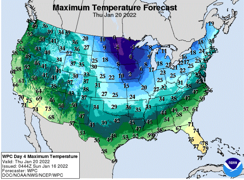 Forecast high temperatures Thursday