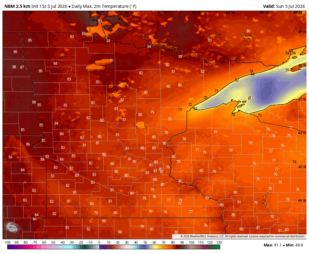 Highs Saturday PM