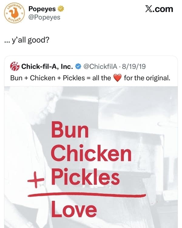 Popeyes and Chick-fil-A clashed on social media over a chicken sandwich