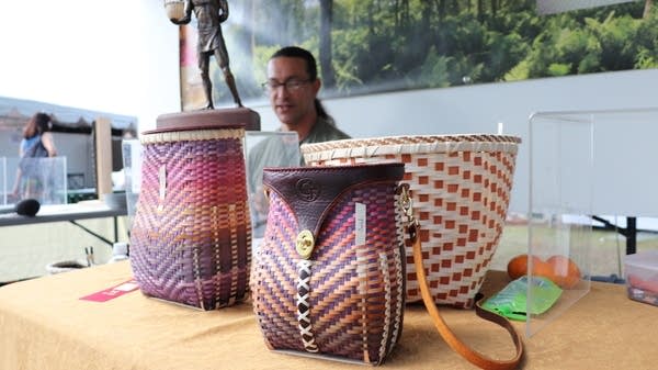 Woven maskets made by Passamaquoddy artist Gabriel Frey.
