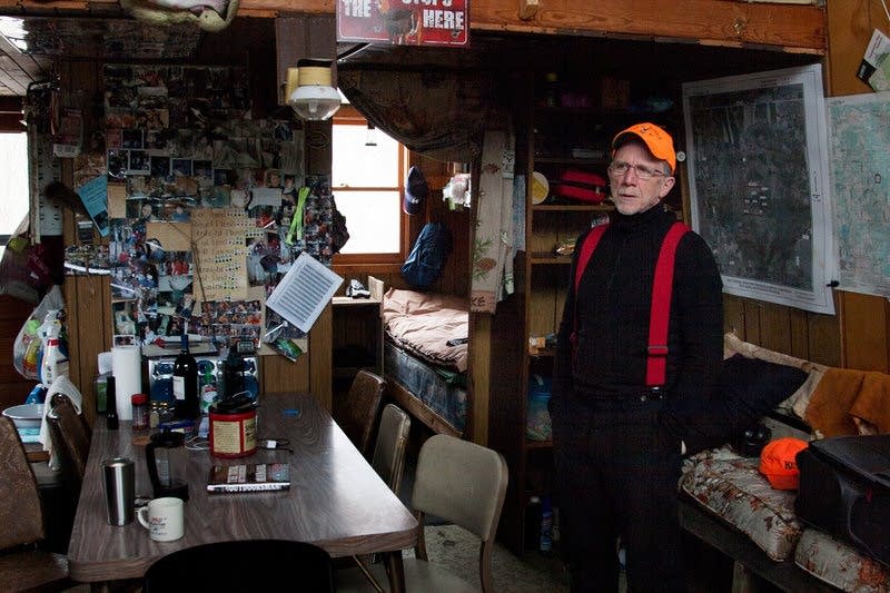 Tom Wrasse is alone at his hunting shack.