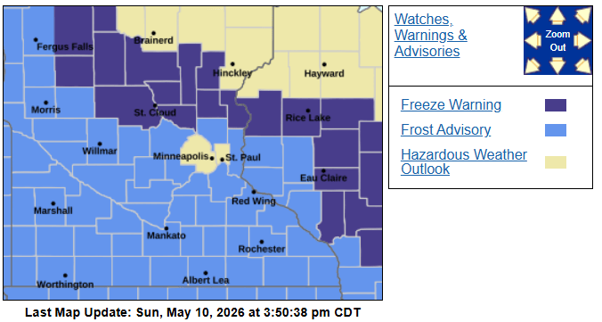 Freeze warning and frost advisory
