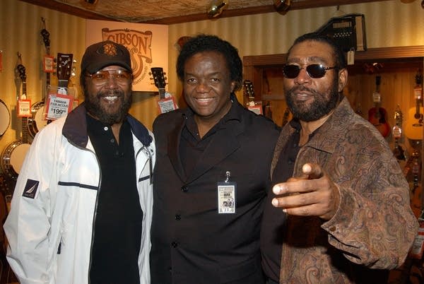 (L-R) Eddie Holland, Lamont Dozier and Brian Holland of the legendary Motown songwriting team Holland-Dozier-Holland attend a ceremony honoring them with induction into Hollywood's RockWalk May 12, 2003 in Hollywood, California.