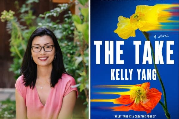 Kelly Yang posing for photo and The Take book cover