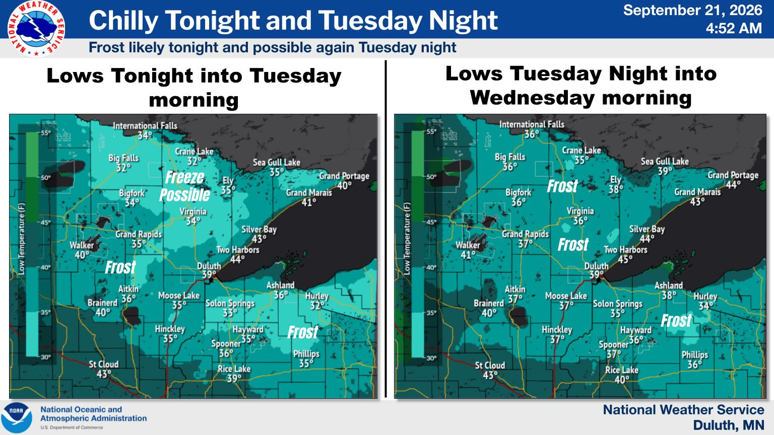 Low temperatures in the Northland