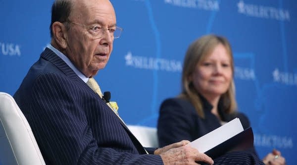 U.S. Commerce Secretary Wilbur Ross (L) moderates a discussion with General Motors CEO Mary Barra during the Select USA 2017 Investment Summit on June 19 in National Harbor, Maryland.