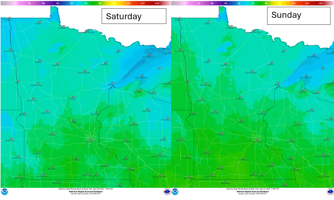 Highs Saturday and Sunday