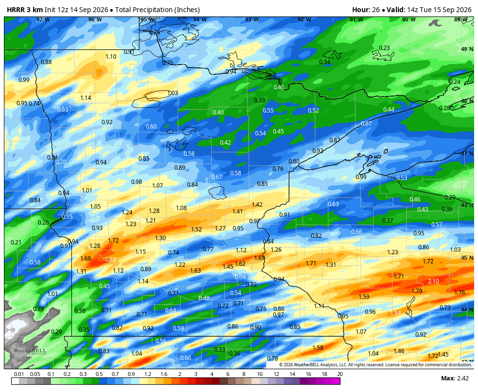 Rain totals through Tuesday morning