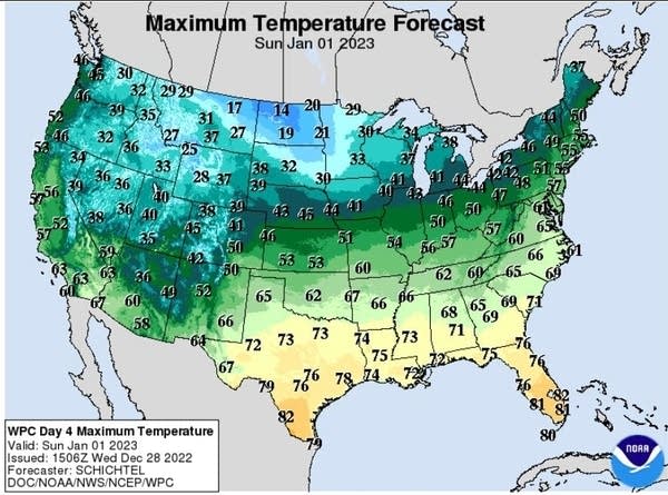 Forecast high temperatures for Sunday