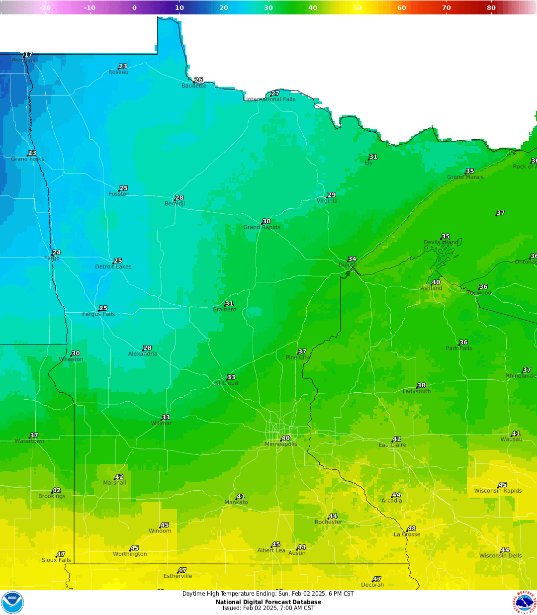 Highs for Sunday