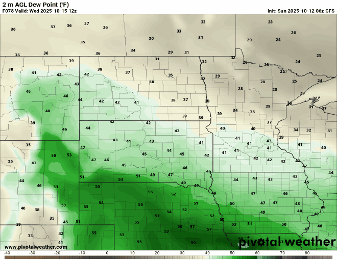 Dew points Wednesday 7 a.m. to Friday 1 p.m.