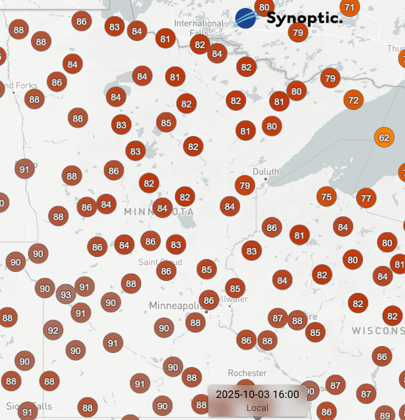 Temperatures Friday 4 p.m.