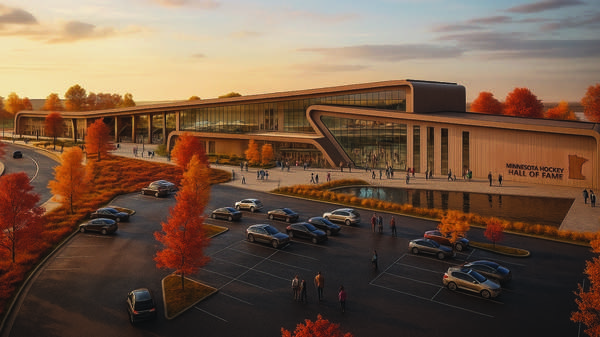 A rendering of the exterior of the proposed Minnesota Hockey Hall of Fame