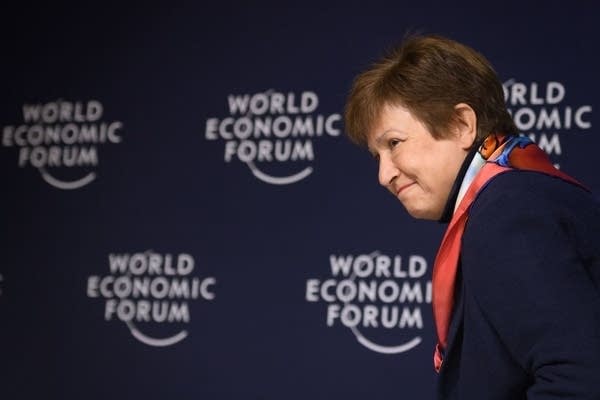 International Monetary Fund Managing Director Kristalina Georgieva attends a World economic outlook during the annual meeting of the World Economic Forum in Davos, on Jan. 20, 2020.