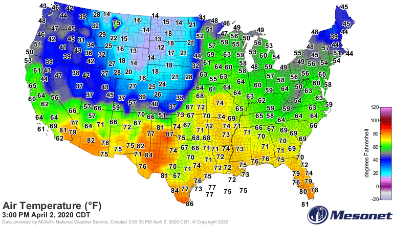 Temperatures Thursday afternoon