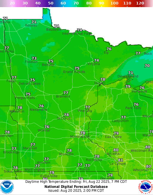 Forecast high temperatures Friday