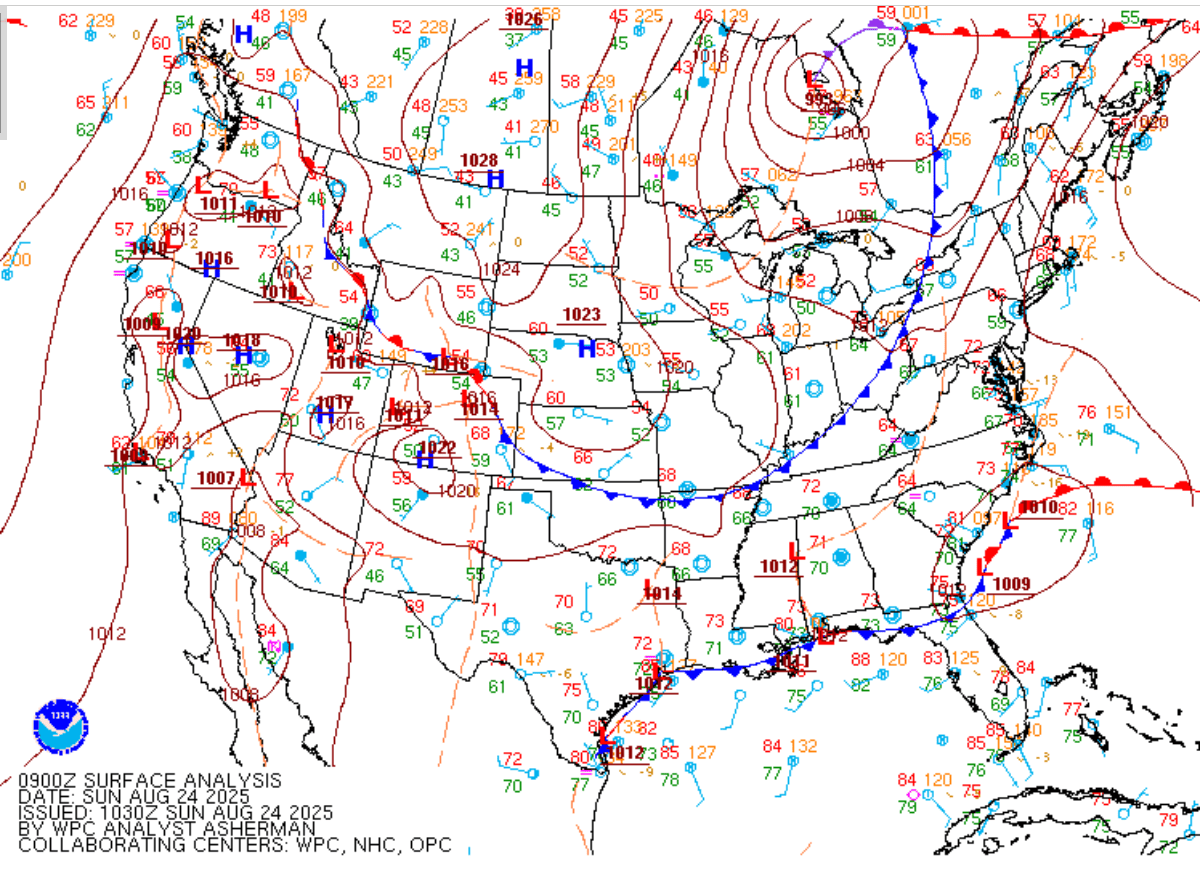 Surface analysis 4 a.m. Sunday