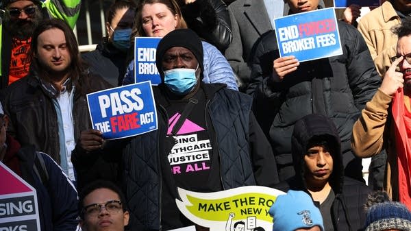 Before the FARE Act, New York City renters forked over nearly $13,000, on average, to move into a new apartment. Above, New Yorkers rally for an end to broker fees.